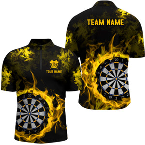 Fire Flame Yellow Dartboard Men Dart Polo/ Quarter-Zip Shirt Custom Dart Shirt For Team Dart Jersey TDM2031