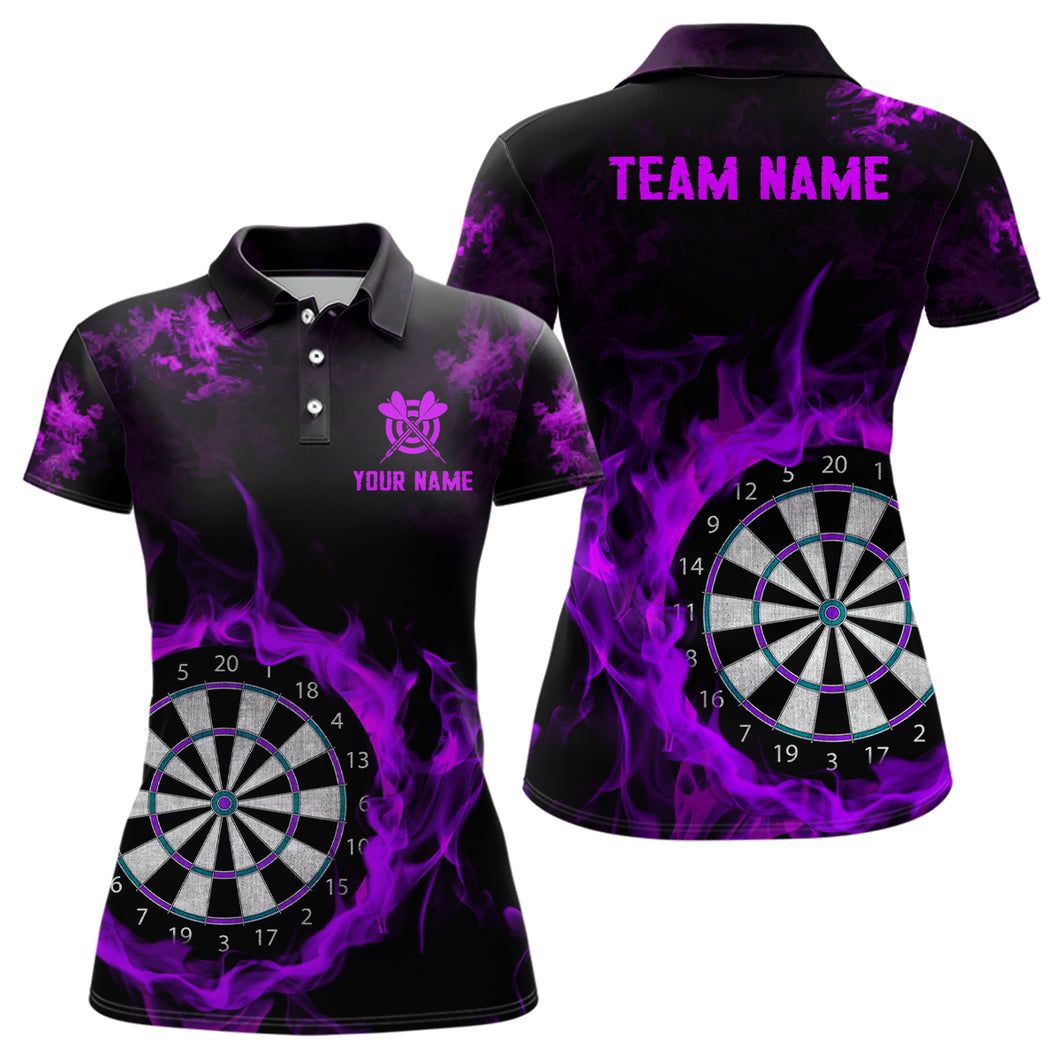 Fire Flame Purple Dartboard Women Dart Polo/ Quarter-Zip Shirt Custom Dart Shirt For Team Dart Jersey TDM2032