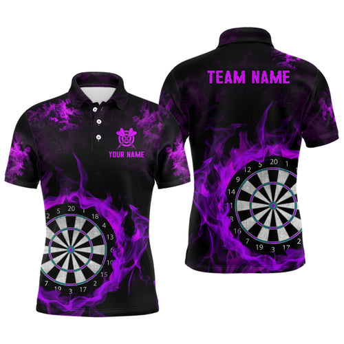 Fire Flame Purple Dartboard Men Dart Polo/ Quarter-Zip Shirt Custom Dart Shirt For Team Dart Jersey TDM2032