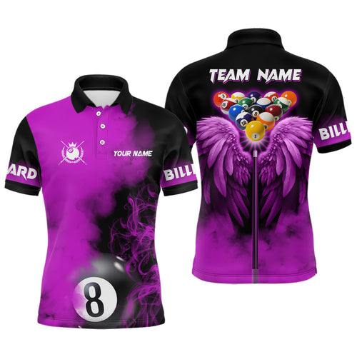 Personalized Purple Billiard Wings Pool Shirts For Men Custom Funny Billiard Balls Pool Jerseys TDM2243