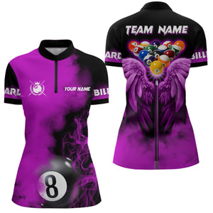 Personalized Purple Billiard Wings Pool Shirts For Women Custom Funny Billiard Balls Pool Jerseys TDM2243