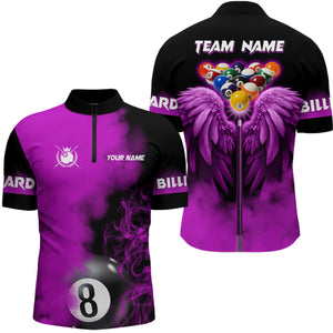 Personalized Purple Billiard Wings Pool Shirts For Men Custom Funny Billiard Balls Pool Jerseys TDM2243