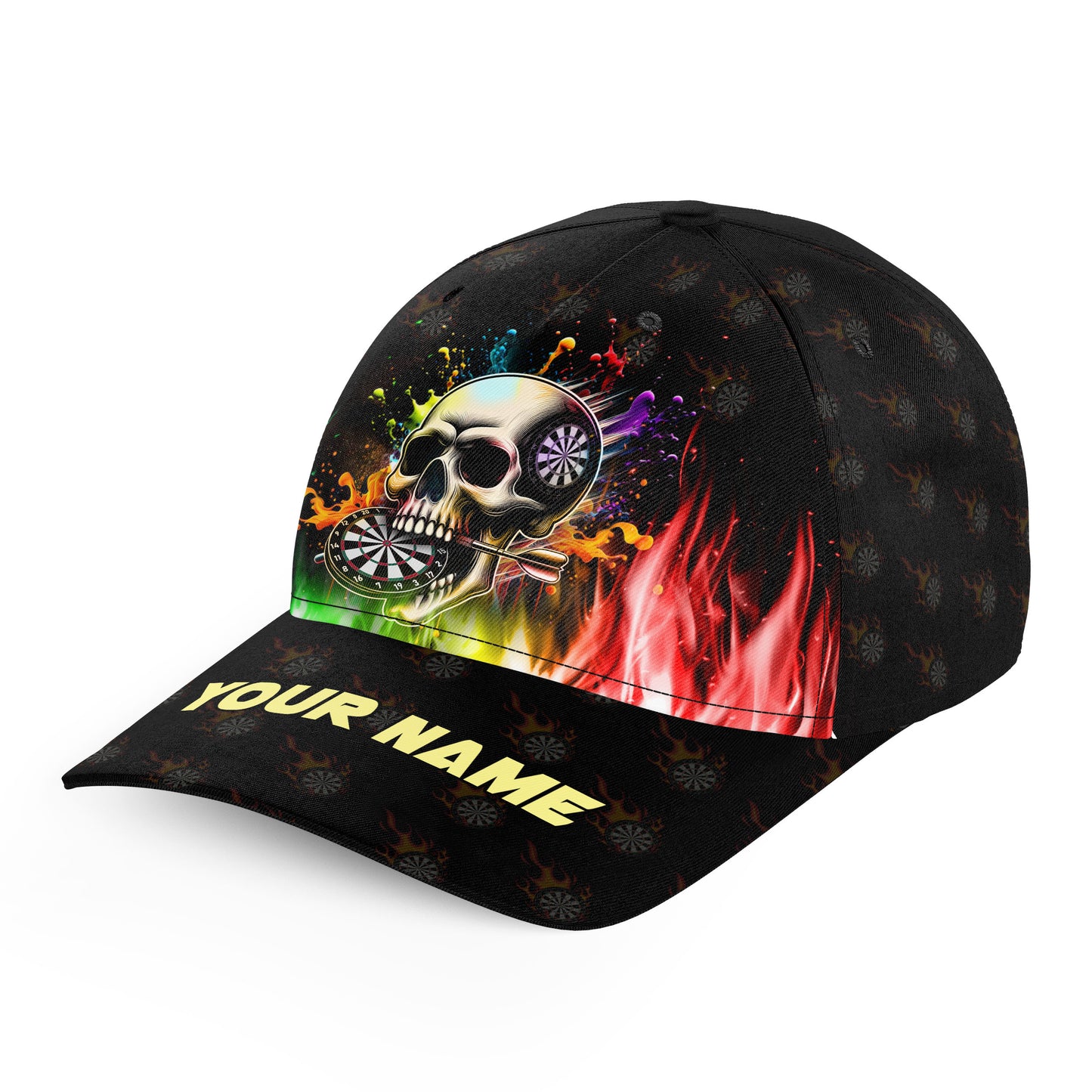Personalized Funny 3D Skull Baseball Darts Caps Custom Name Colorful Fire Darts Hat Gifts TDM2241