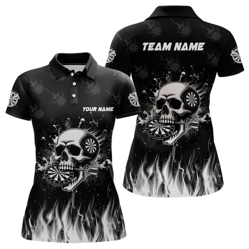 Funny Skull Fire Black Darts Polo And Quarter-Zip Shirts For Women Custom Darts Team Jerseys TDM2242