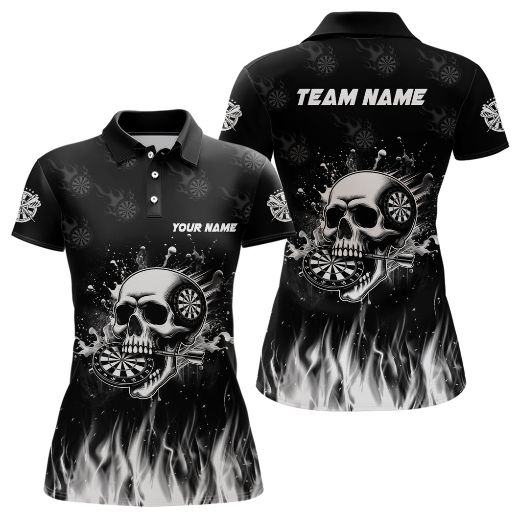 Funny Skull Fire Black Darts Polo And Quarter-Zip Shirts For Women Custom Darts Team Jerseys TDM2242