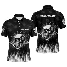 Load image into Gallery viewer, Funny Skull Fire Black Darts Polo And Quarter-Zip Shirts For Men Custom Darts Team Jerseys TDM2242