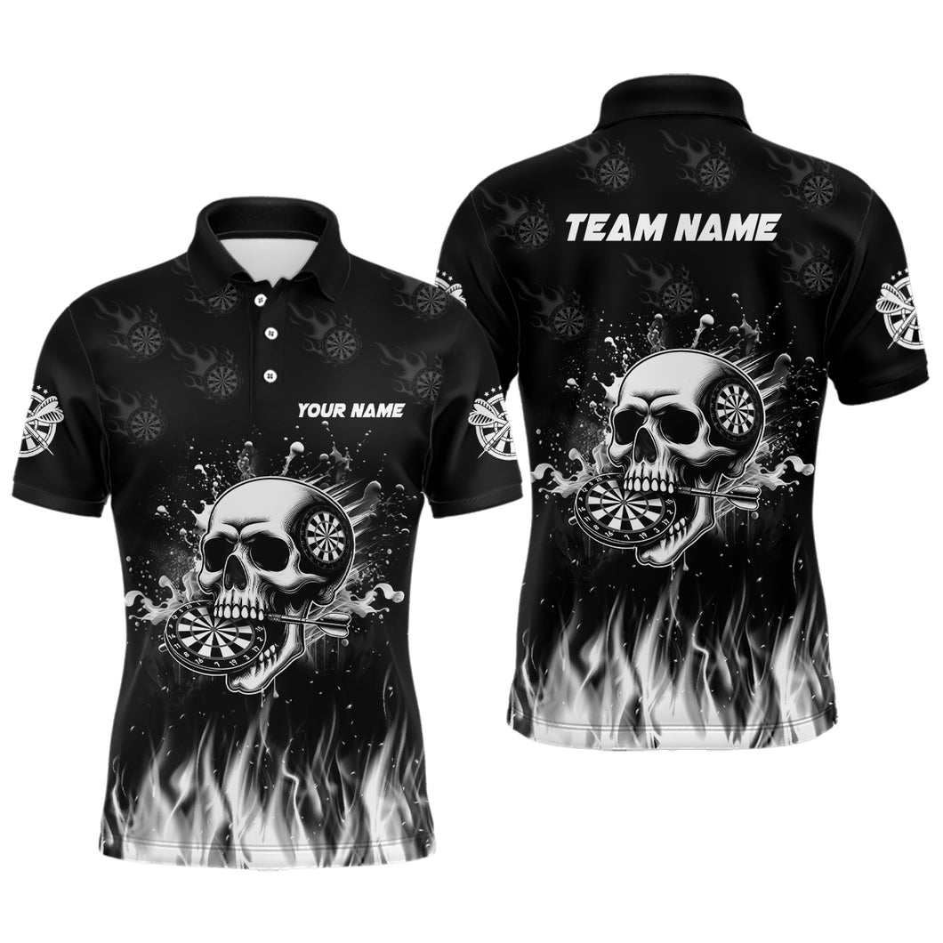 Funny Skull Fire Black Darts Polo And Quarter-Zip Shirts For Men Custom Darts Team Jerseys TDM2242