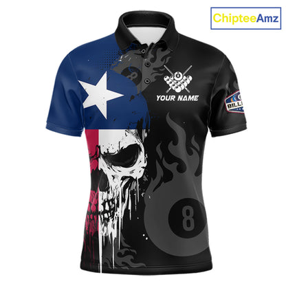 Grunge Texas Flag Skull 8 Ball Pool Custom Men Billiard Shirts, Patriotic Billiard Team Jerseys TDM7891