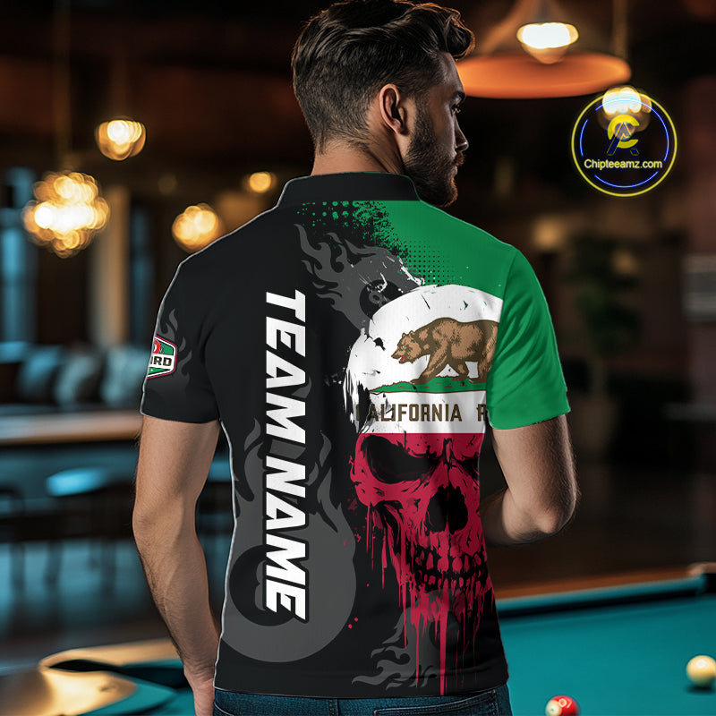 Grunge California Flag Skull 8 Ball Pool Custom Men Billiard Shirt, Patriotic Billiard Team Jersey TDM7893