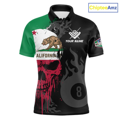 Grunge California Flag Skull 8 Ball Pool Custom Men Billiard Shirt, Patriotic Billiard Team Jersey TDM7893