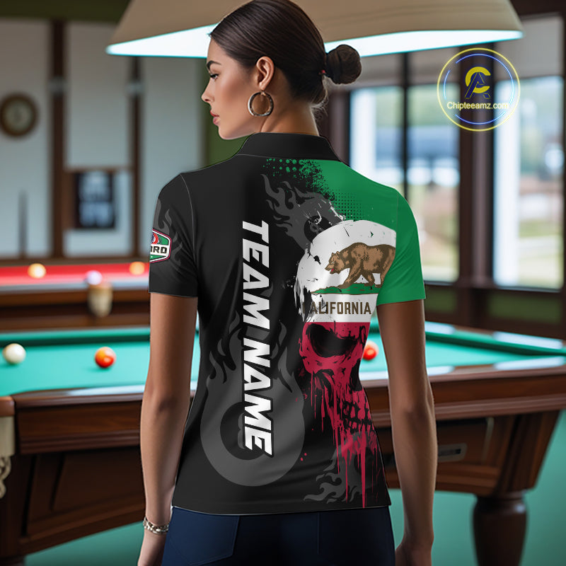 Grunge California Flag Skull 8 Ball Pool Custom Women Billiard Shirt, Patriotic Billiard Team Jersey TDM7893