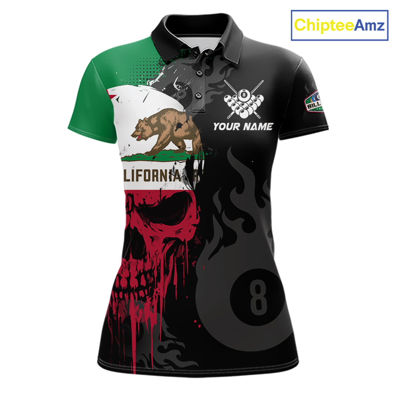 Grunge California Flag Skull 8 Ball Pool Custom Women Billiard Shirt, Patriotic Billiard Team Jersey TDM7893
