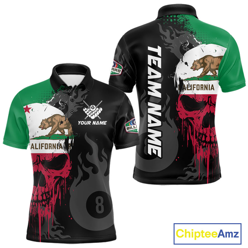 Grunge California Flag Skull 8 Ball Pool Custom Men Billiard Shirt, Patriotic Billiard Team Jersey TDM7893