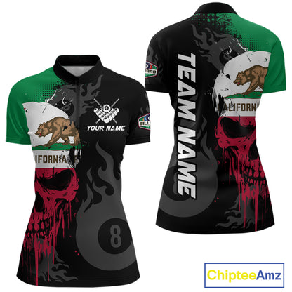 Grunge California Flag Skull 8 Ball Pool Custom Women Billiard Shirt, Patriotic Billiard Team Jersey TDM7893