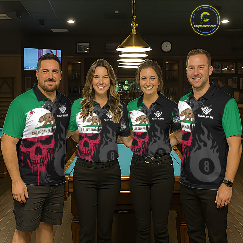 Grunge California Flag Skull 8 Ball Pool Custom Women Billiard Shirt, Patriotic Billiard Team Jersey TDM7893