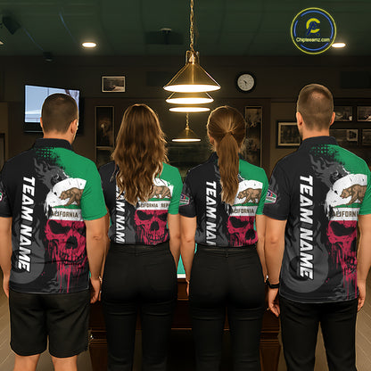 Grunge California Flag Skull 8 Ball Pool Custom Women Billiard Shirt, Patriotic Billiard Team Jersey TDM7893