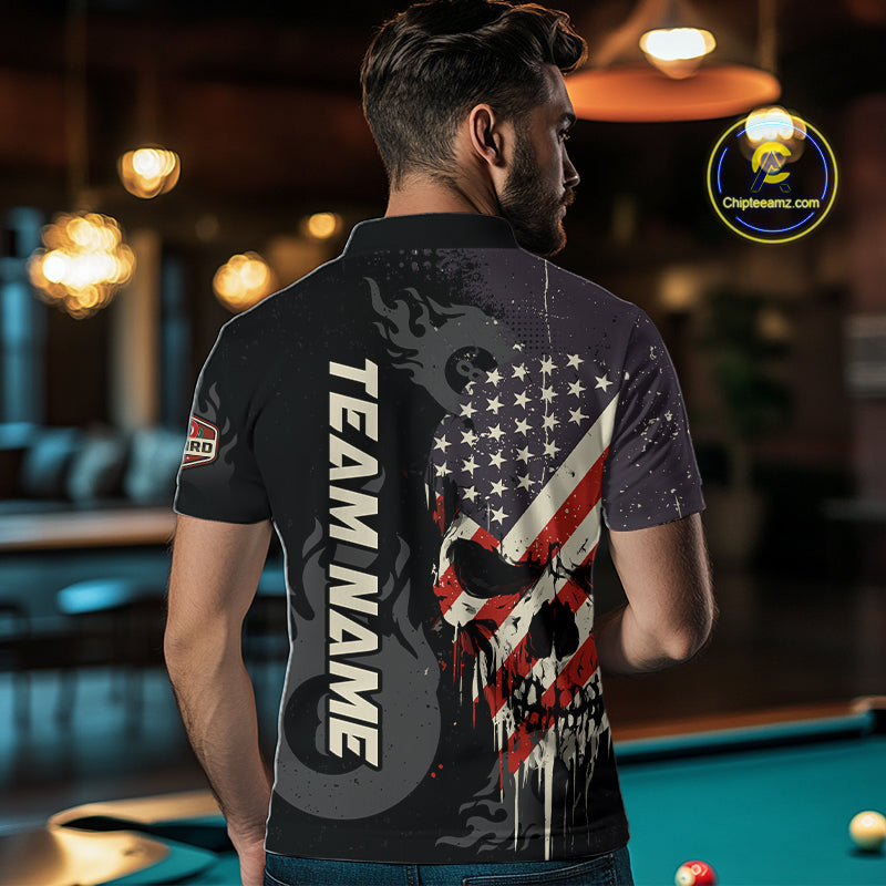 Vintage American Flag Skull 8 Ball Pool Custom Men Billiard Shirts Patriotic Billiard Team Jerseys TDM7894