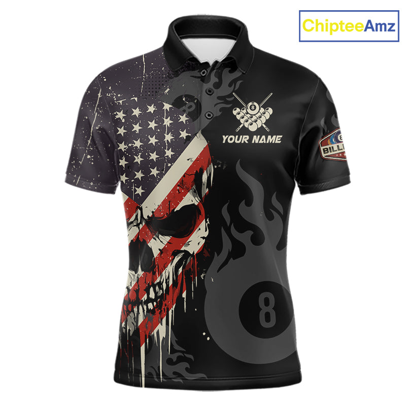 Vintage American Flag Skull 8 Ball Pool Custom Men Billiard Shirts Patriotic Billiard Team Jerseys TDM7894