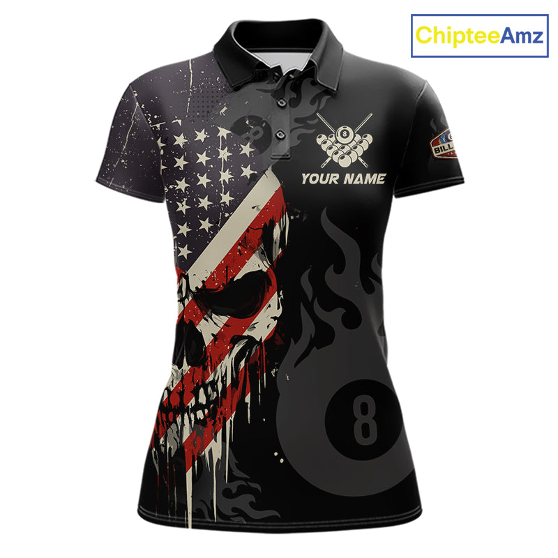 Vintage American Flag Skull 8 Ball Pool Custom Women Billiard Shirts Patriotic Billiard Team Jerseys TDM7894