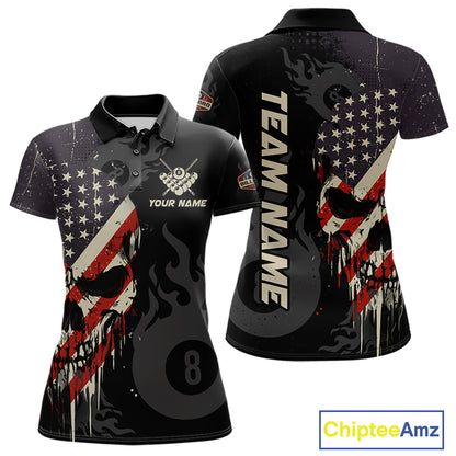 Vintage American Flag Skull 8 Ball Pool Custom Women Billiard Shirts Patriotic Billiard Team Jerseys TDM7894