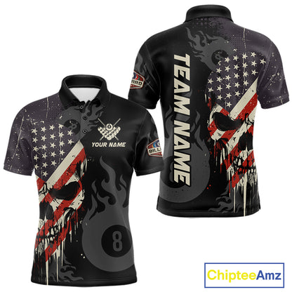 Vintage American Flag Skull 8 Ball Pool Custom Men Billiard Shirts Patriotic Billiard Team Jerseys TDM7894