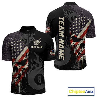 Vintage American Flag Skull 8 Ball Pool Custom Men Billiard Shirts Patriotic Billiard Team Jerseys TDM7894