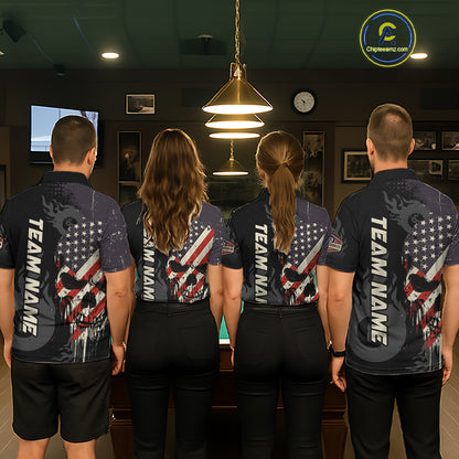 Vintage American Flag Skull 8 Ball Pool Custom Women Billiard Shirts Patriotic Billiard Team Jerseys TDM7894