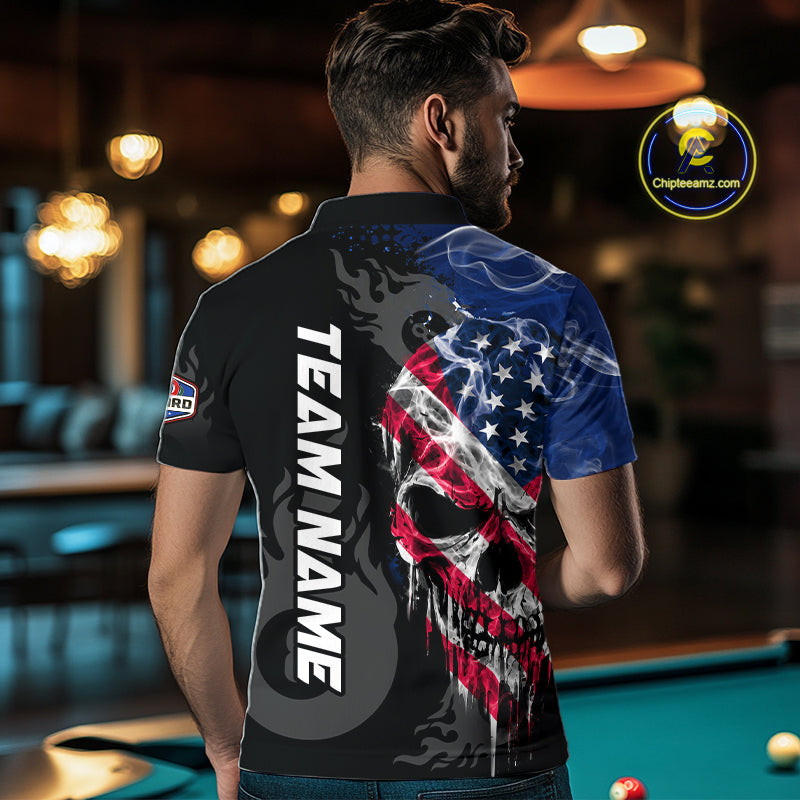 Smoke American Flag Skull 8 Ball Pool Custom Men Billiard Shirts Patriotic Billiard Team Jerseys TDM7895
