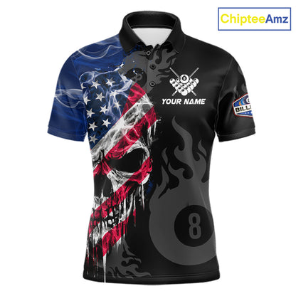 Smoke American Flag Skull 8 Ball Pool Custom Men Billiard Shirts Patriotic Billiard Team Jerseys TDM7895