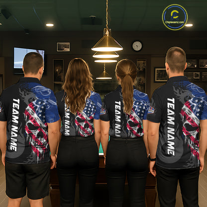 Smoke American Flag Skull 8 Ball Pool Custom Men Billiard Shirts Patriotic Billiard Team Jerseys TDM7895