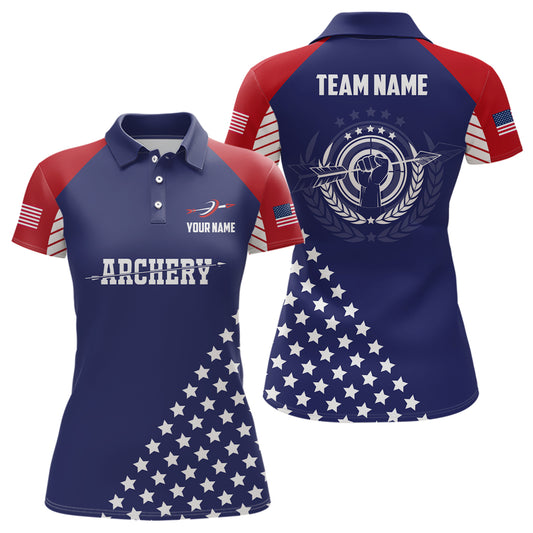 Personalized US Archery Polo Shirts For Women Custom Team Name  American Flag Archery Jerseys TDM0590