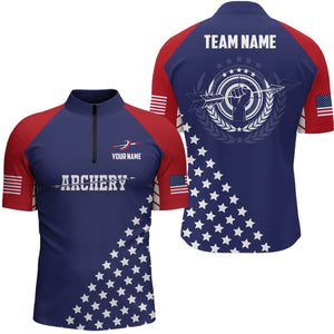 Personalized US Archery Men Quarter-Zip Shirts, American Flag Archery Jerseys For Team TDM0590