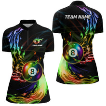 Load image into Gallery viewer, Personalized 8 Ball Pool Rainbow Fire Flame Billiard Shirts For Women, Colorful Billiard Jerseys TDM3240