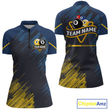 Load image into Gallery viewer, Personalized Blue Yellow 8 Ball &amp; 9 Ball Pool Polo &amp; 1/4 Zip For Women Custom Team Billiard Jersey TDM5745