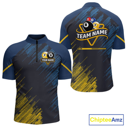 Personalized Blue Yellow 8 Ball & 9 Ball Pool Polo & 1/4 Zip For Men Custom Team Billiard Jersey TDM5745
