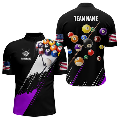 Personalized Black Purple 3D Pool Balls Billiard Shirts For Men Custom Team 8 Ball Billiard Jerseys TDM3576