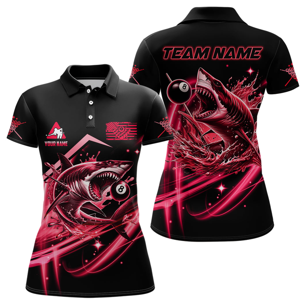 Red 8 Ball Pool Billiard Shark Polo & Quarter Zip For Women Custom Team League Billiard Jersey TDM3731