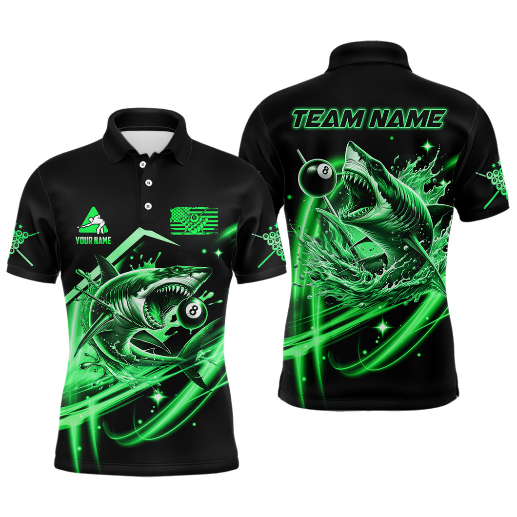 Green 8 Ball Pool Billiard Shark Polo & Quarter Zip For Men Custom Team League Billiard Jersey TDM3732