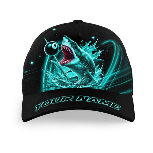 Personalized Turquoise 8 Ball Shark Billiard Hats For Pool Player Custom 3D Billiard Baseball Caps TDM3733