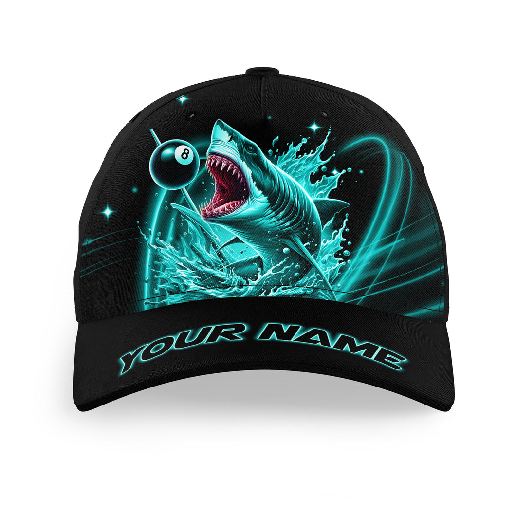 Personalized Turquoise 8 Ball Shark Billiard Hats For Pool Player Custom 3D Billiard Baseball Caps TDM3733