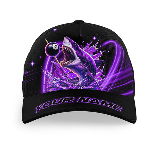 Personalized Purple 8 Ball Shark Billiard Hats For Pool Player Custom 3D Billiard Baseball Caps TDM3734