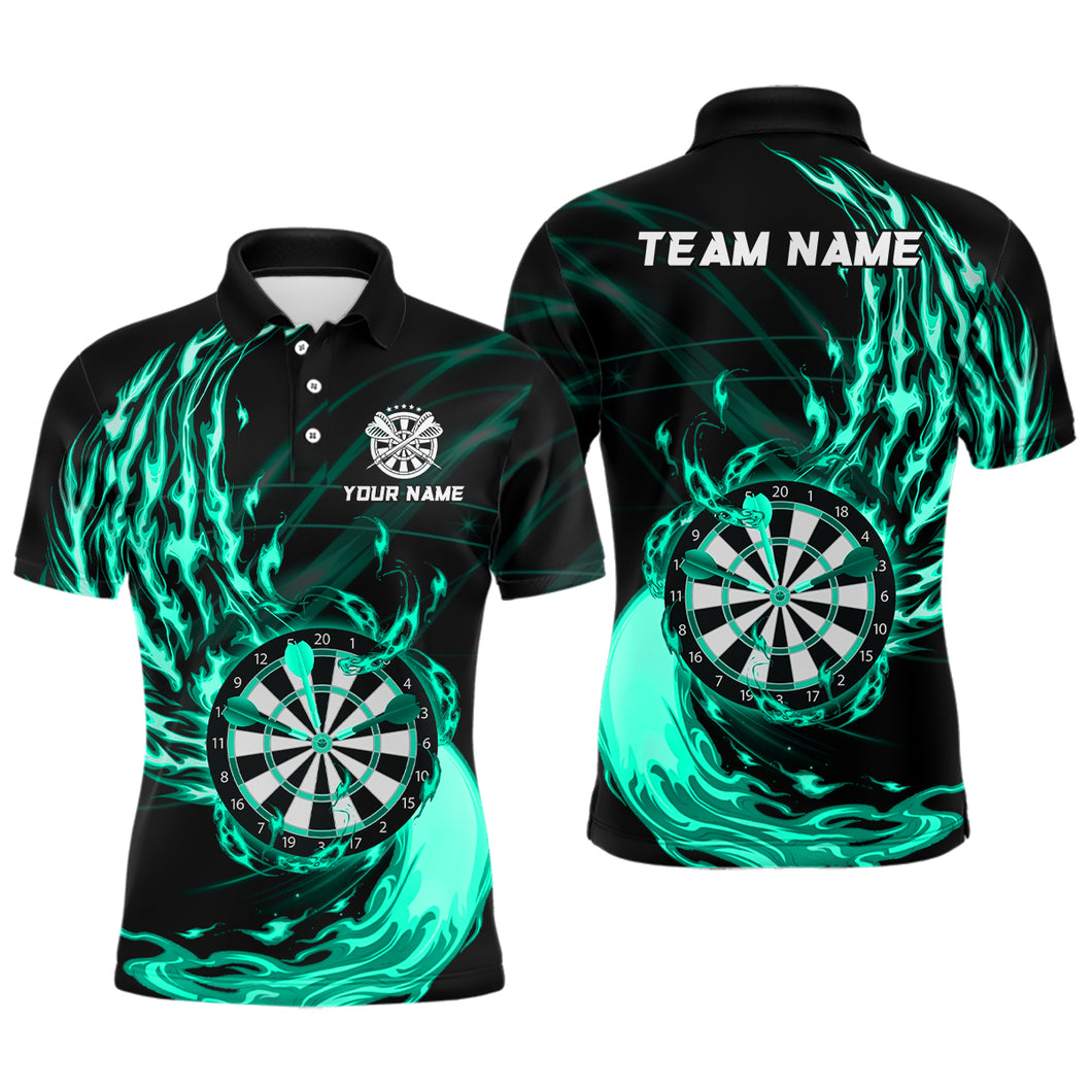 Turquoise Fire Flame Dartboard Darts Polo & Quarter Zip Custom Dart Shirts For Men Dart Jerseys TDM3739