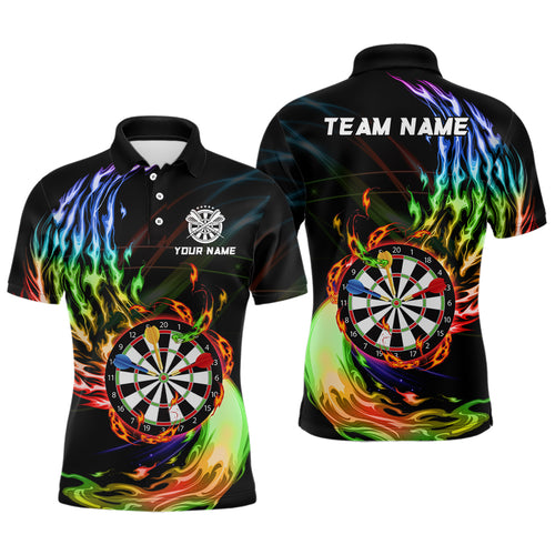 Rainbow Fire Flame Dartboard Darts Polo & Quarter Zip Custom Dart Shirts For Men Dart Jerseys TDM3740