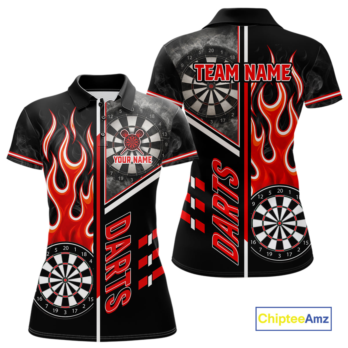 Black And Red Flaming Smoke Darts Shirt For Women Custom Darts Jersey Team Polo & 1/4 Zip TDM6095