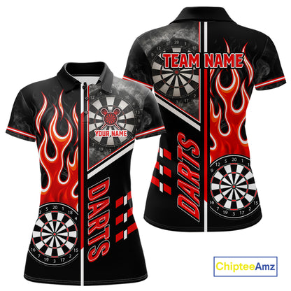 Black And Red Flaming Smoke Darts Shirt For Women Custom Darts Jersey Team Polo & 1/4 Zip TDM6095