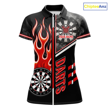 Black And Red Flaming Smoke Darts Shirt For Women Custom Darts Jersey Team Polo & 1/4 Zip TDM6095