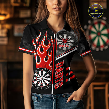 Black And Red Flaming Smoke Darts Shirt For Women Custom Darts Jersey Team Polo & 1/4 Zip TDM6095