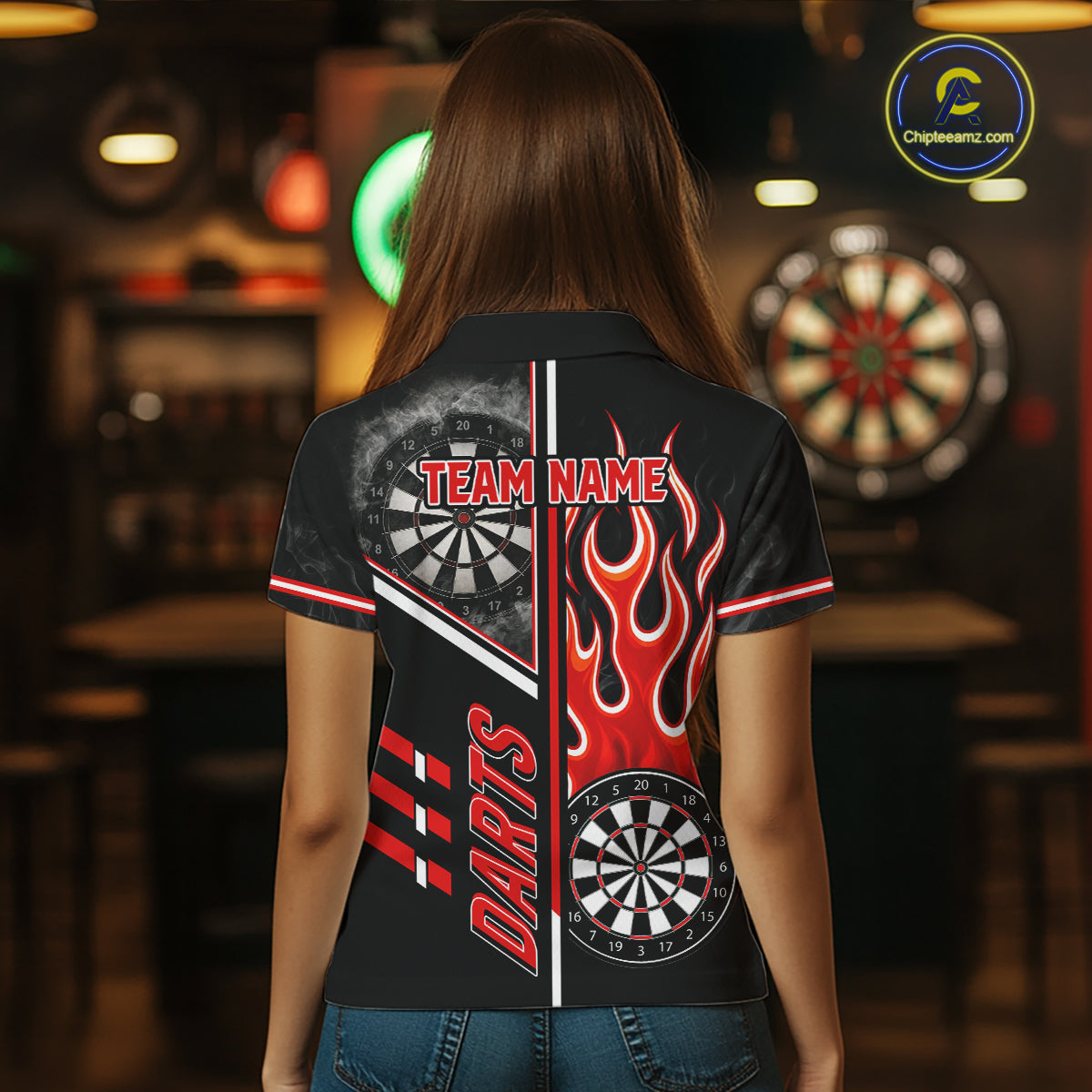 Black And Red Flaming Smoke Darts Shirt For Women Custom Darts Jersey Team Polo & 1/4 Zip TDM6095