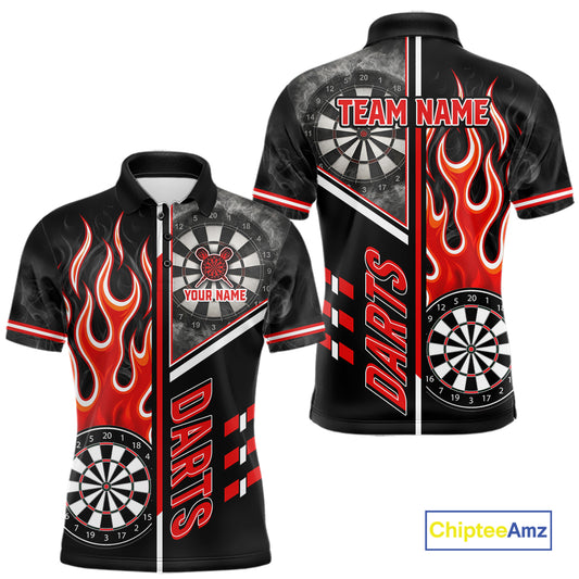 Black And Red Flaming Smoke Darts Shirt For Men Custom Darts Jersey Team Polo & 1/4 Zip TDM6095