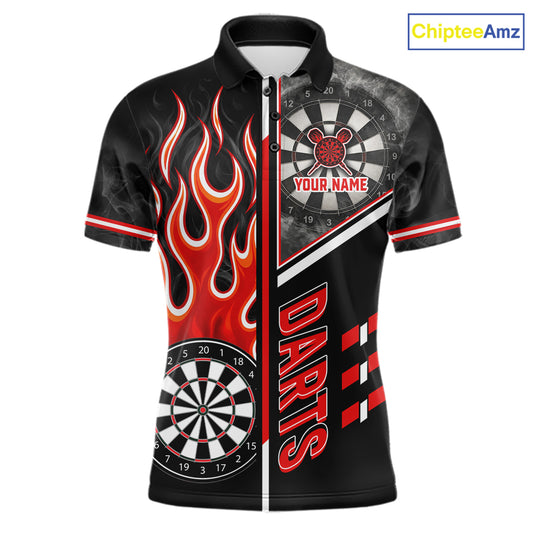 Black And Red Flaming Smoke Darts Shirt For Men Custom Darts Jersey Team Polo & 1/4 Zip TDM6095